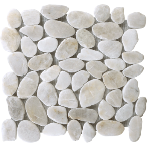 White Sliced Polished Pebble Mosaic - stone tile